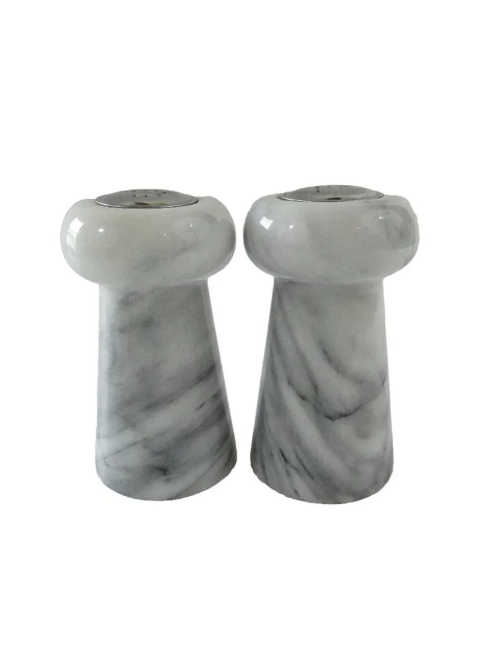 Vintage Gray & White Natural Stone Marble Salt & Pepper Shakers & Candle Holders